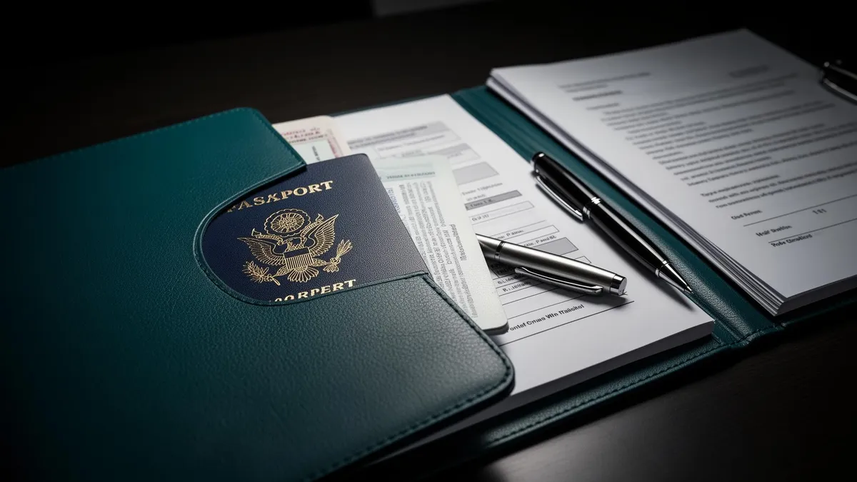 Documents prepared on a desk for immigration processing